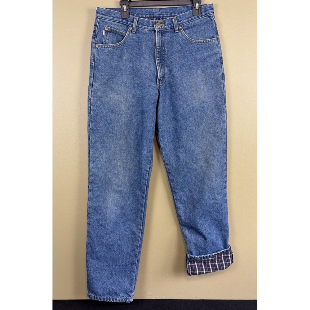 LL Bean Flannel Lined Jeans Men's Size 35x34 classic Fit Med Wash Jeans Workwear